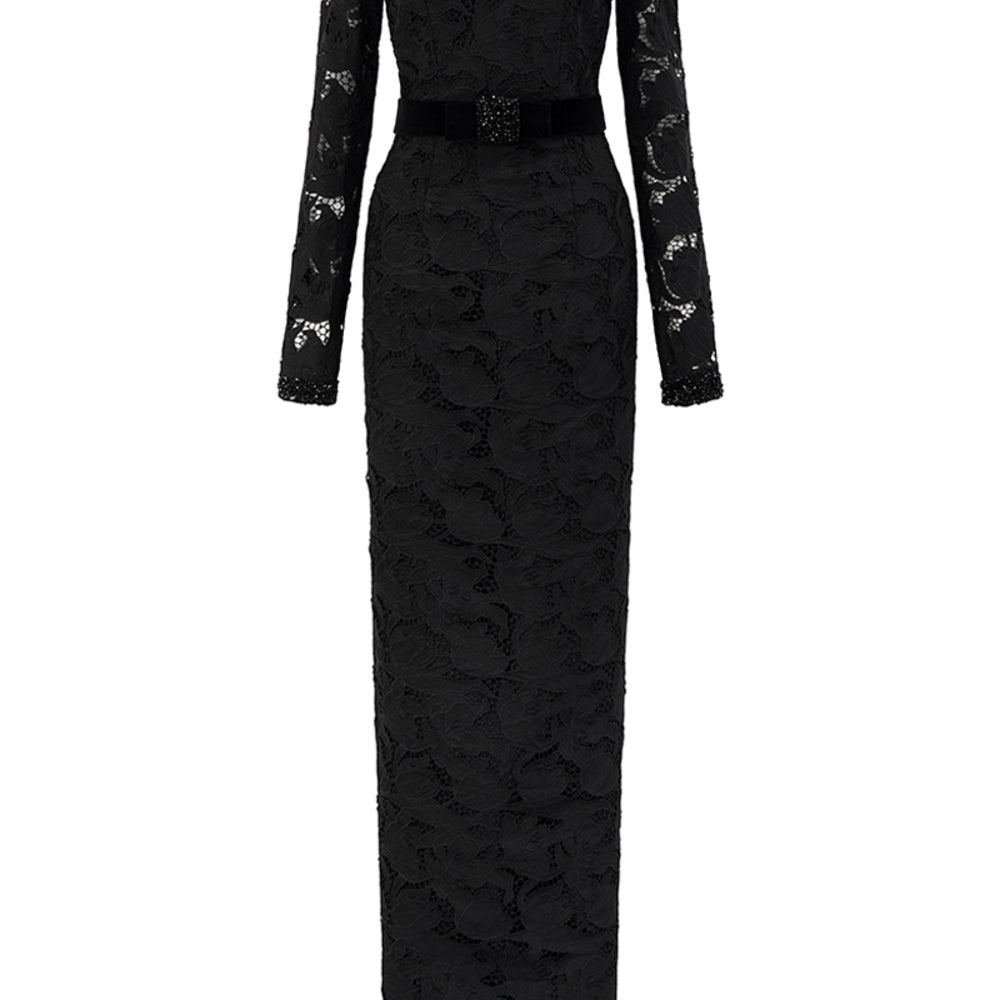 Zelda Sheath Off-Shoulder Lace Floor Length Dress