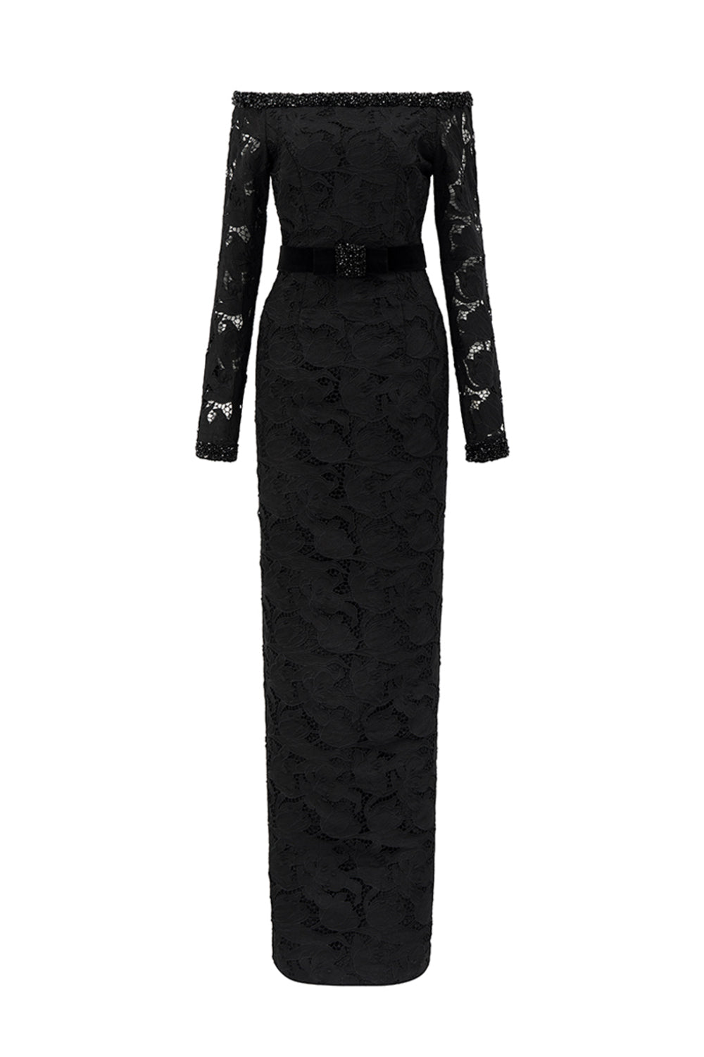 Zelda Sheath Off-Shoulder Lace Floor Length Dress