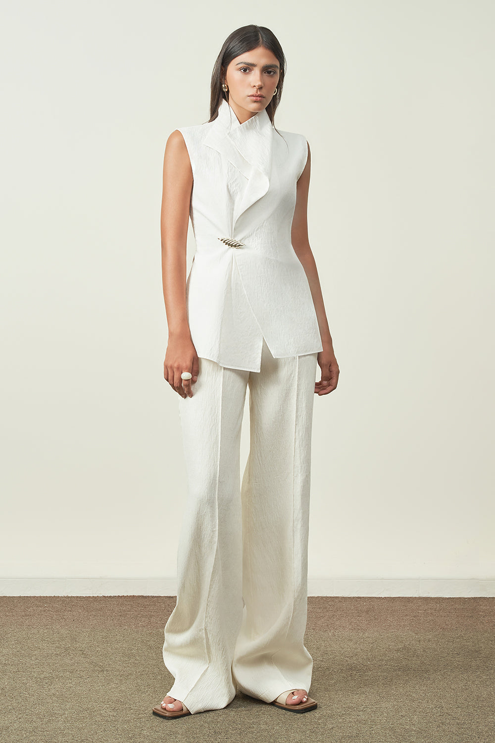 Giao Straight Wide Leg Ribbed Cotton Pants