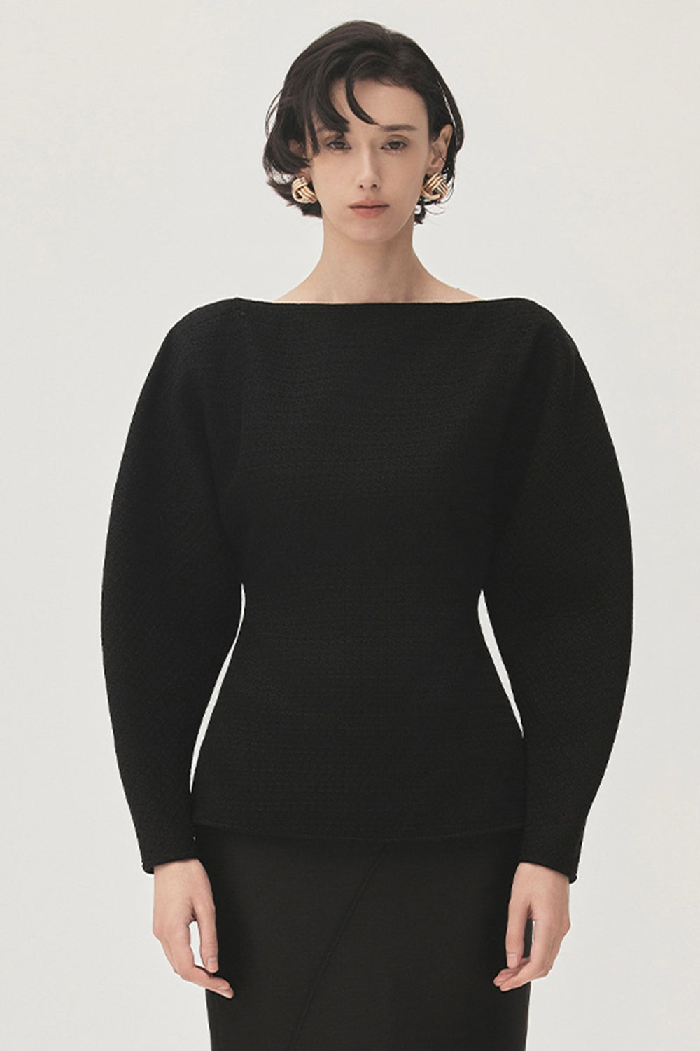 Tam Hourglass Boat Neck Tweed Top