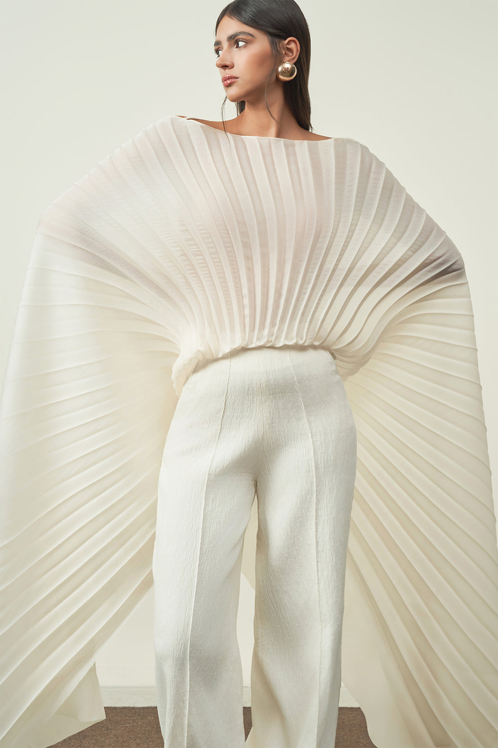 Phu Van Trapezoid Pleated Silk Organza Maxi Top