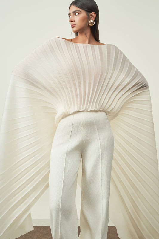 Phu Van Trapezoid Pleated Silk Organza Maxi Top