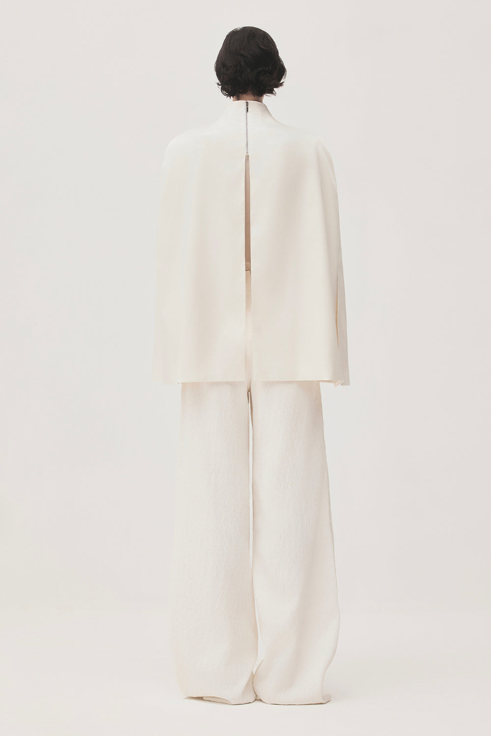 Minh Nga Trapezoid High Neck Satin Cape