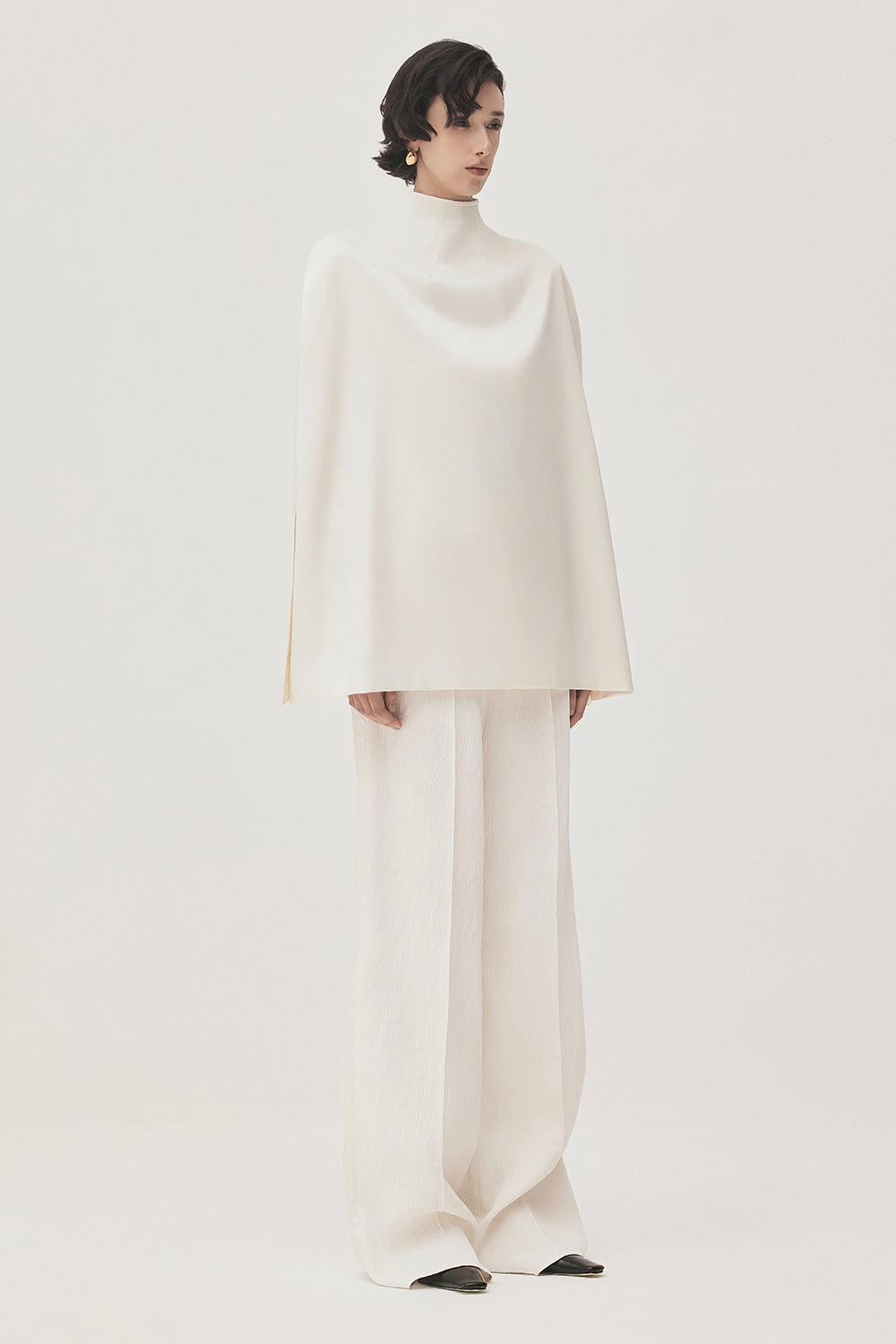 Minh Nga Trapezoid High Neck Satin Cape