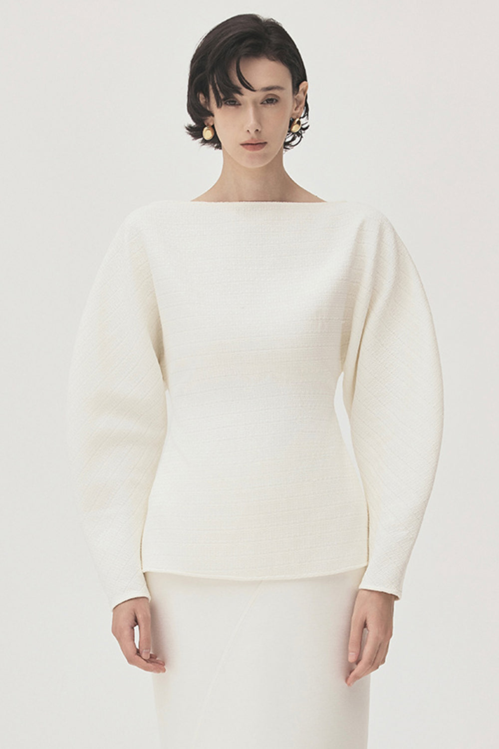 Tam Hourglass Boat Neck Tweed Top