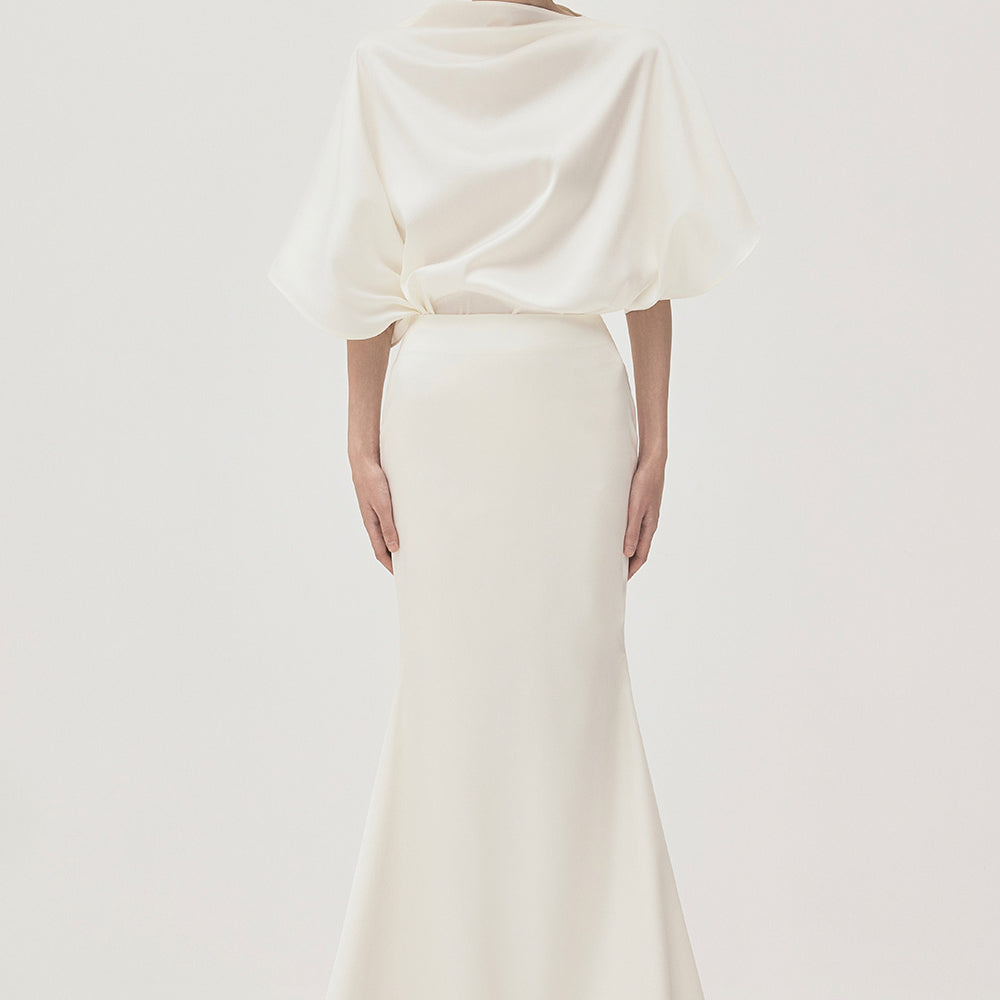 Kieu Trumpet Asymmetric Satin Maxi Skirt