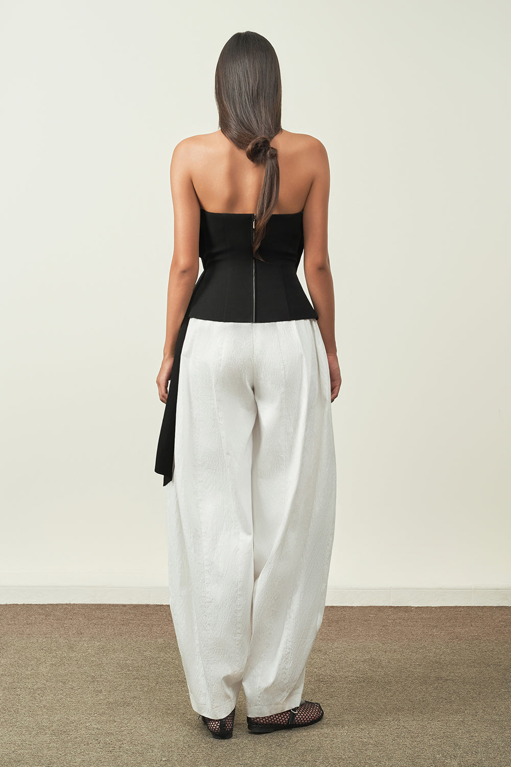 Nga Asymmetric Straight Across Neck Ribbed Cotton Top