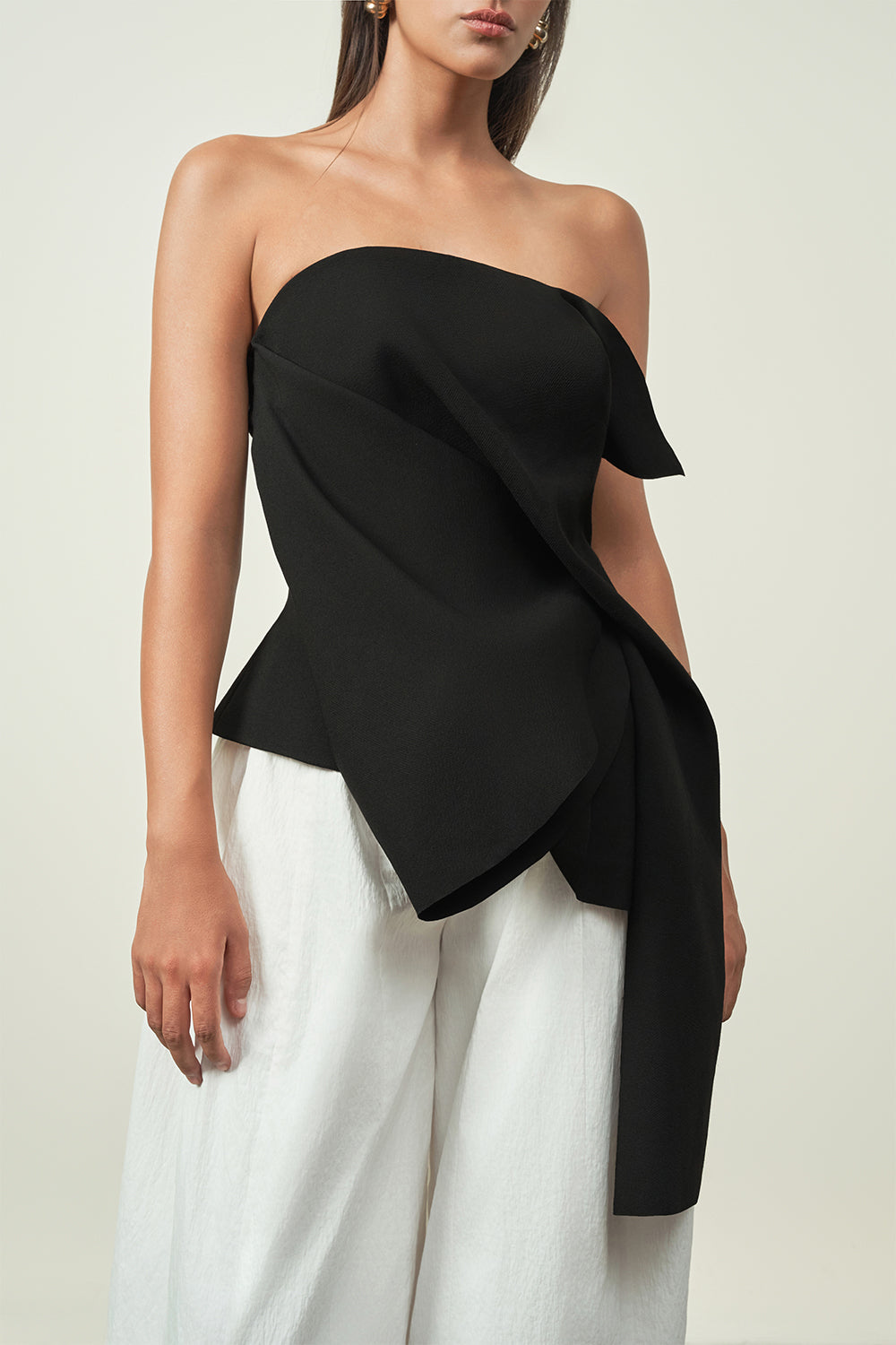 Nga Asymmetric Straight Across Neck Ribbed Cotton Top