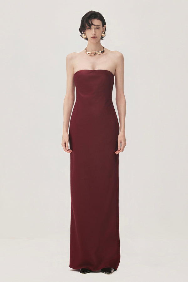 Linh Sa Sheath Sleeveless Satin Maxi Dress