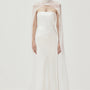 Suong Trapezoid Turtle Neck Organza Floor Length Cape