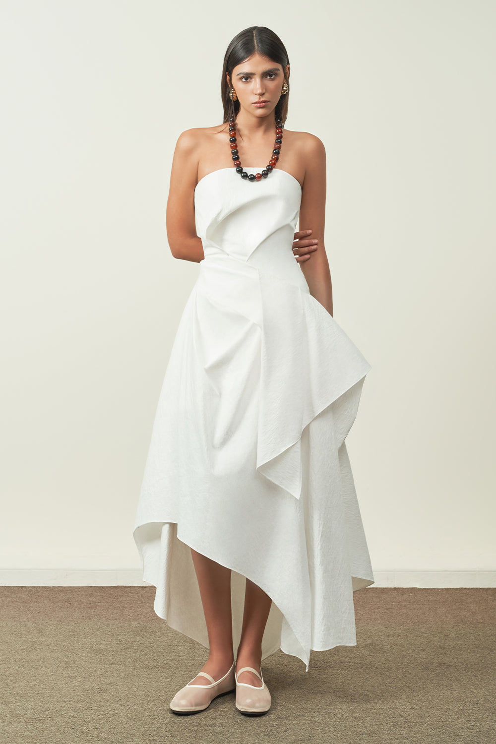 Van Thanh A-line Asymmetric Chenille Maxi Dress