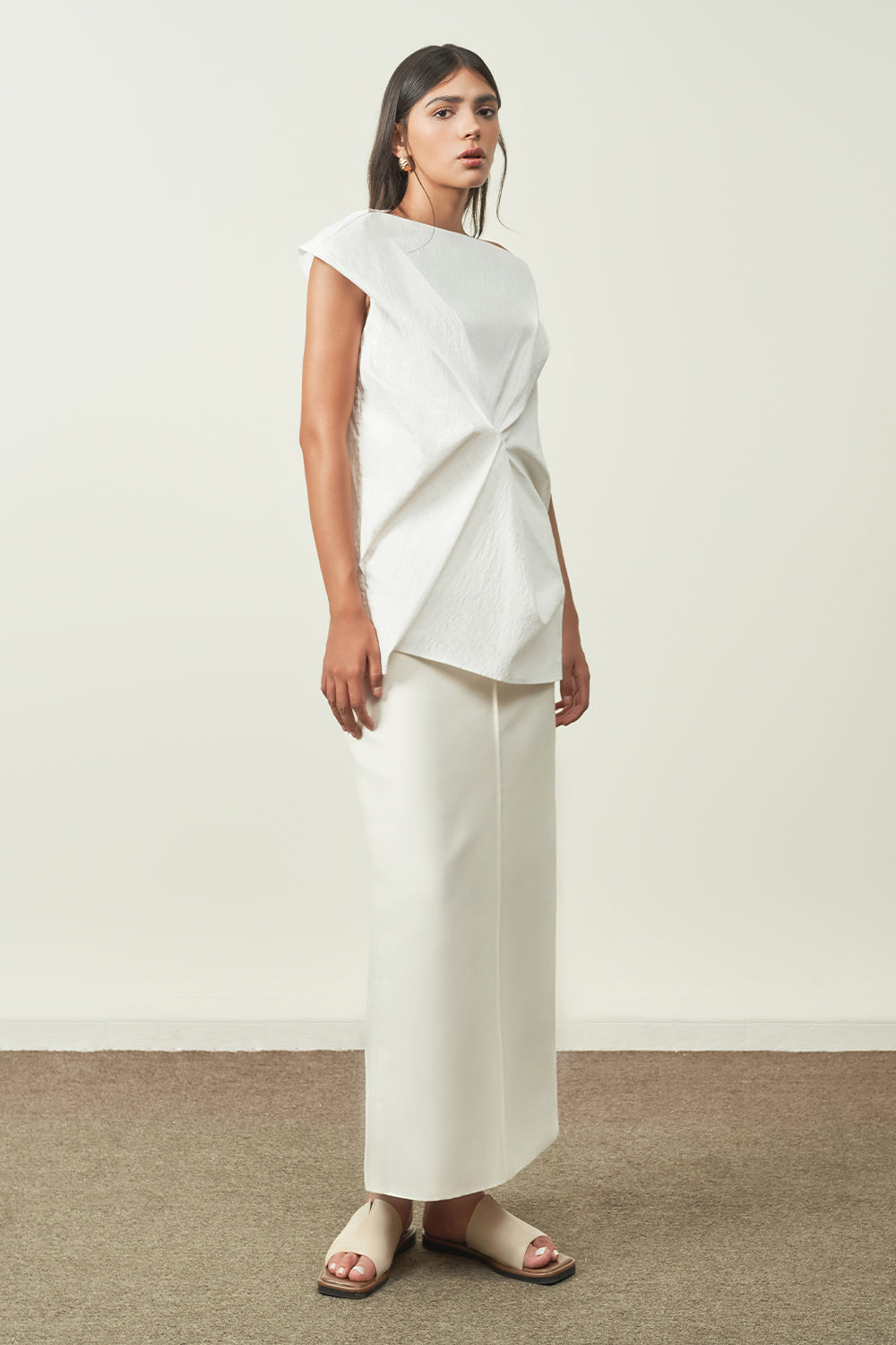 Tran Straight Tube Taffeta Midi Skirt