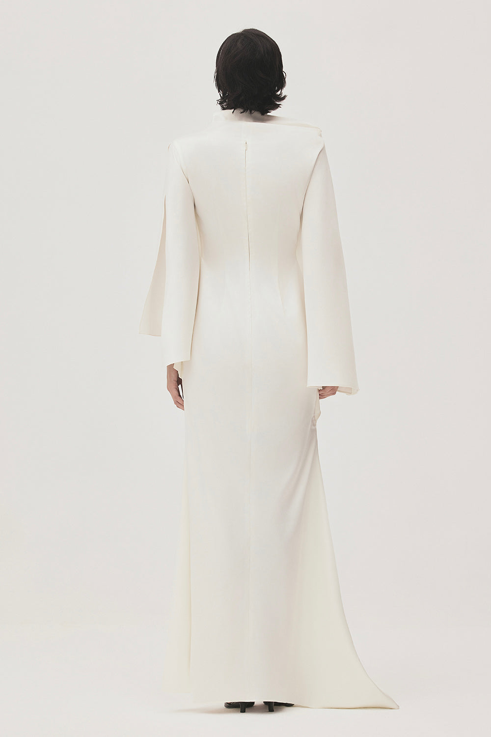 Van Chau Straight Slit Sleeved Satin Maxi Dress