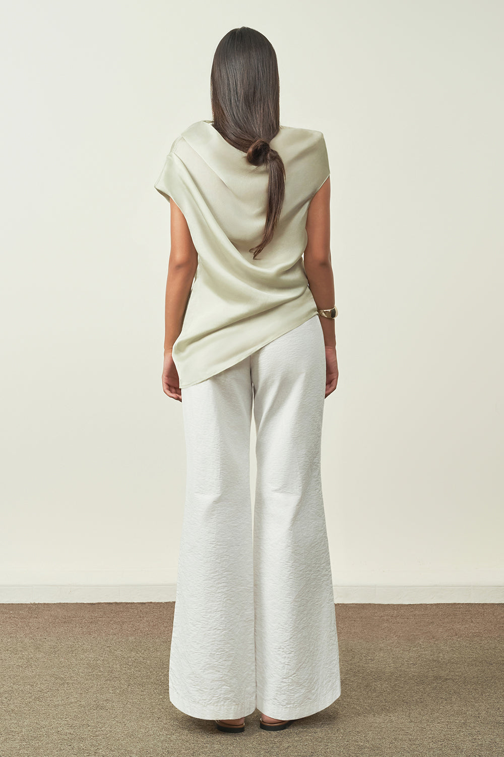 Diep Straight Asymmetric Neck Silk Organza Top