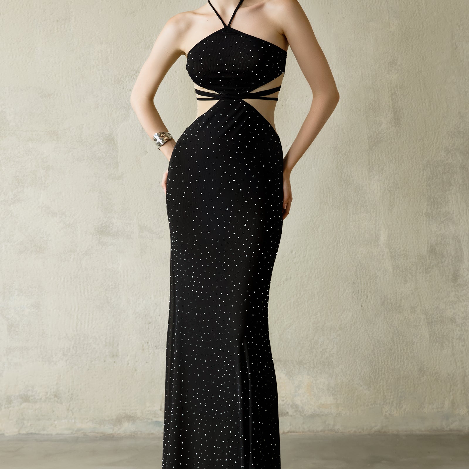 lorelie halter dress AMUR Gown in Tropical Dusk Lily pad Women's Lorelei Halter Maxi Dress