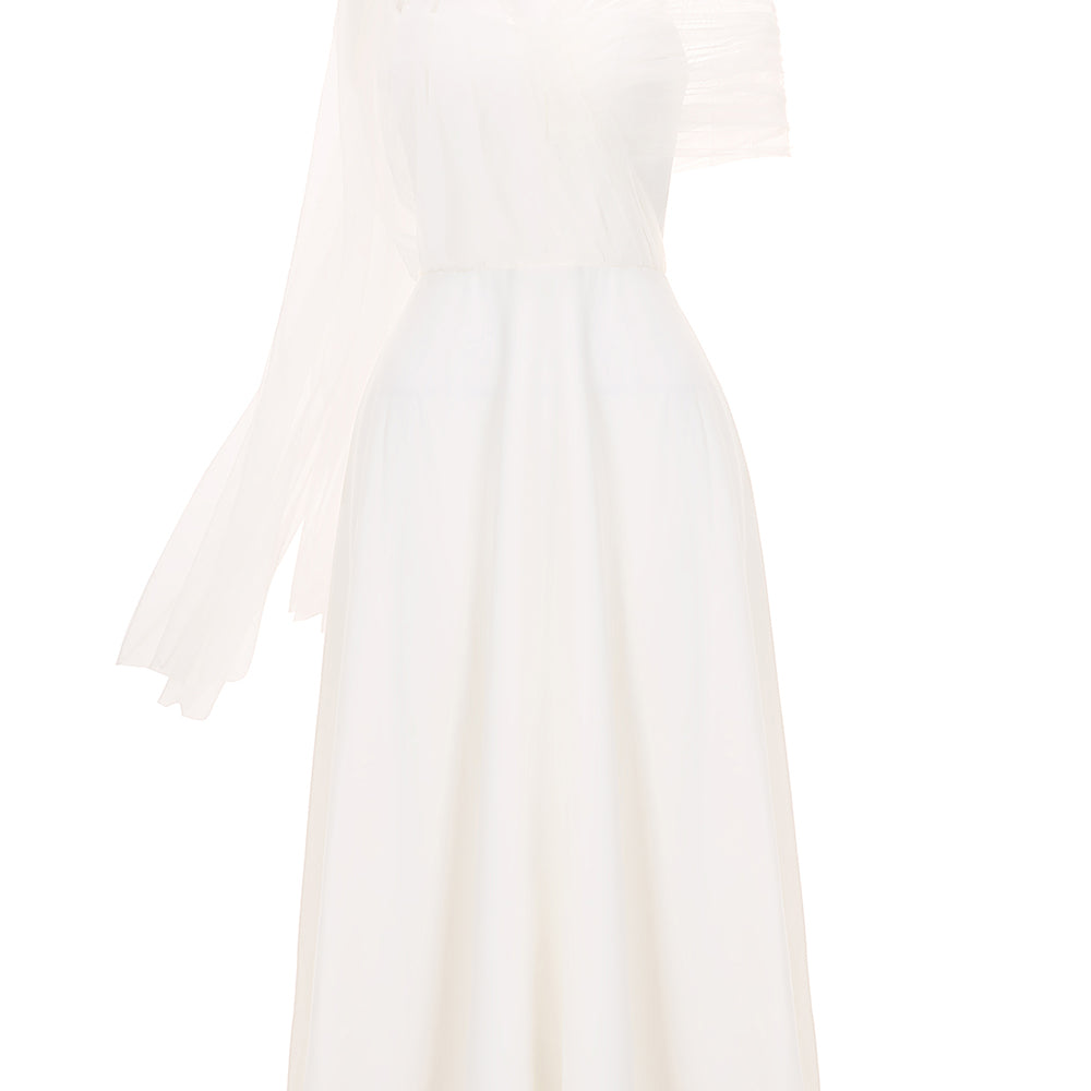 Robe A-line Asymmetric Sleeved Scuba Crepe Midi Dress