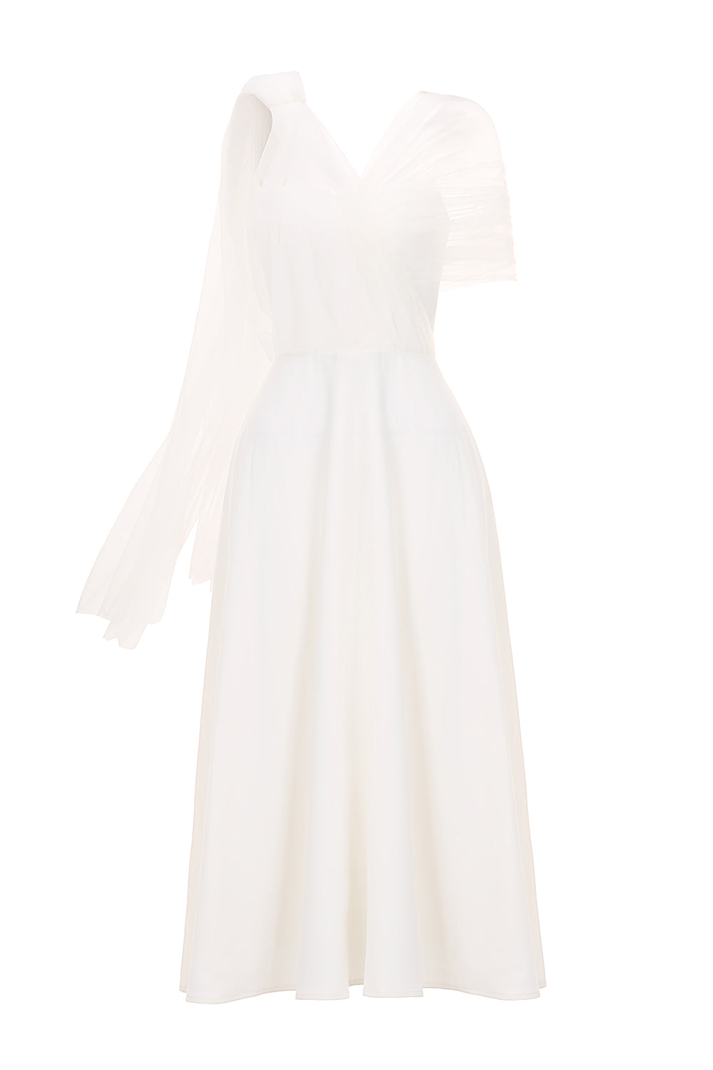 Robe A-line Asymmetric Sleeved Scuba Crepe Midi Dress