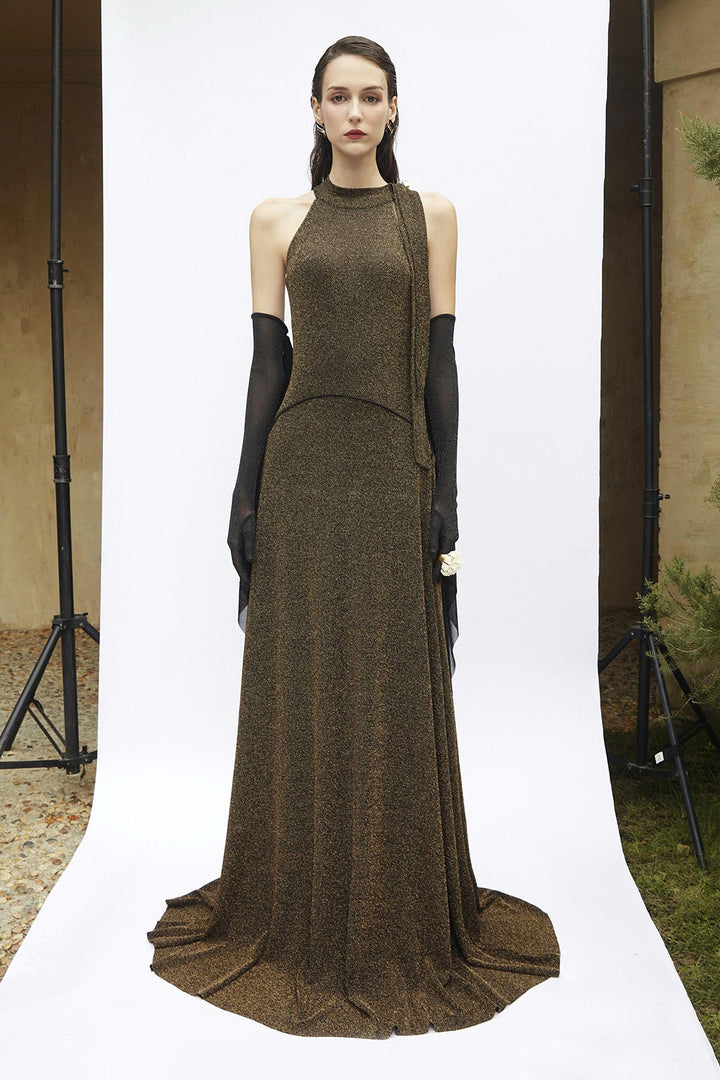 Lucinda Halter Neck Draped Maxi Dress - MEAN BLVD