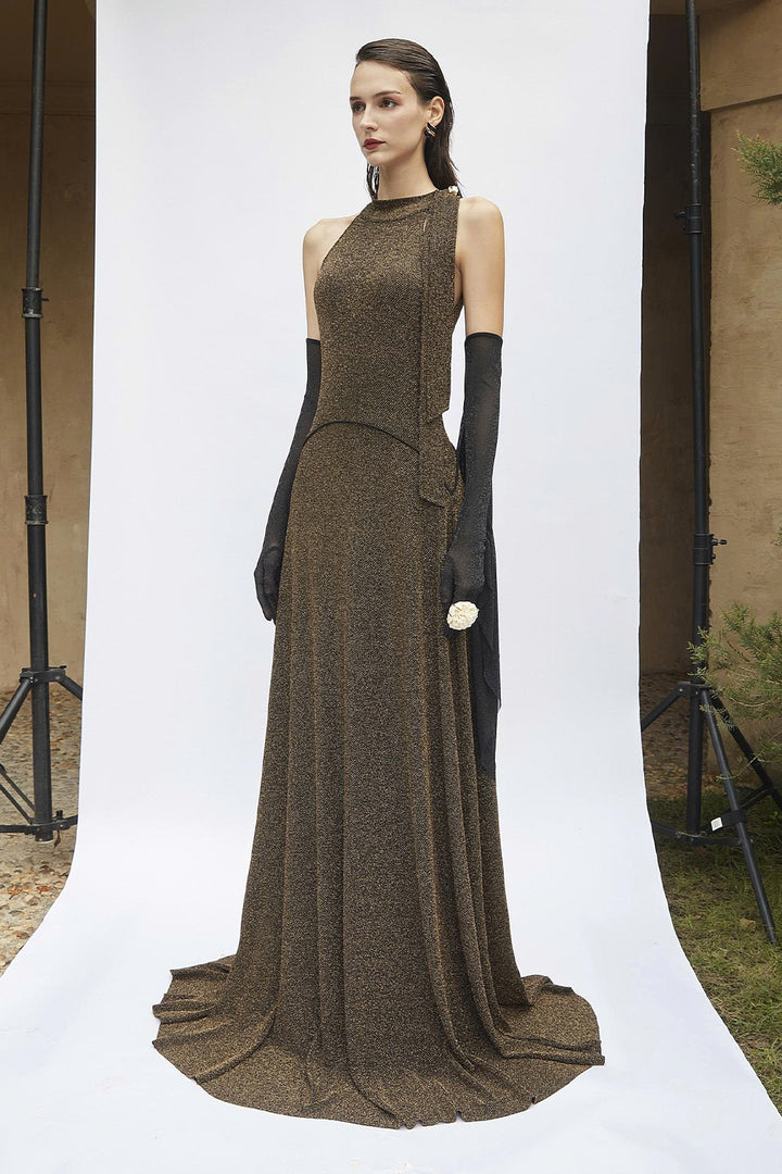 Lucinda Halter Neck Draped Maxi Dress - MEAN BLVD