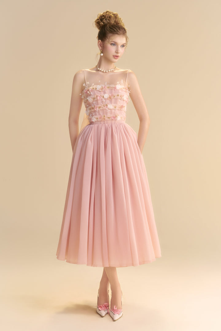 Lullaby Square Neck Applique Midi Dress - MEAN BLVD