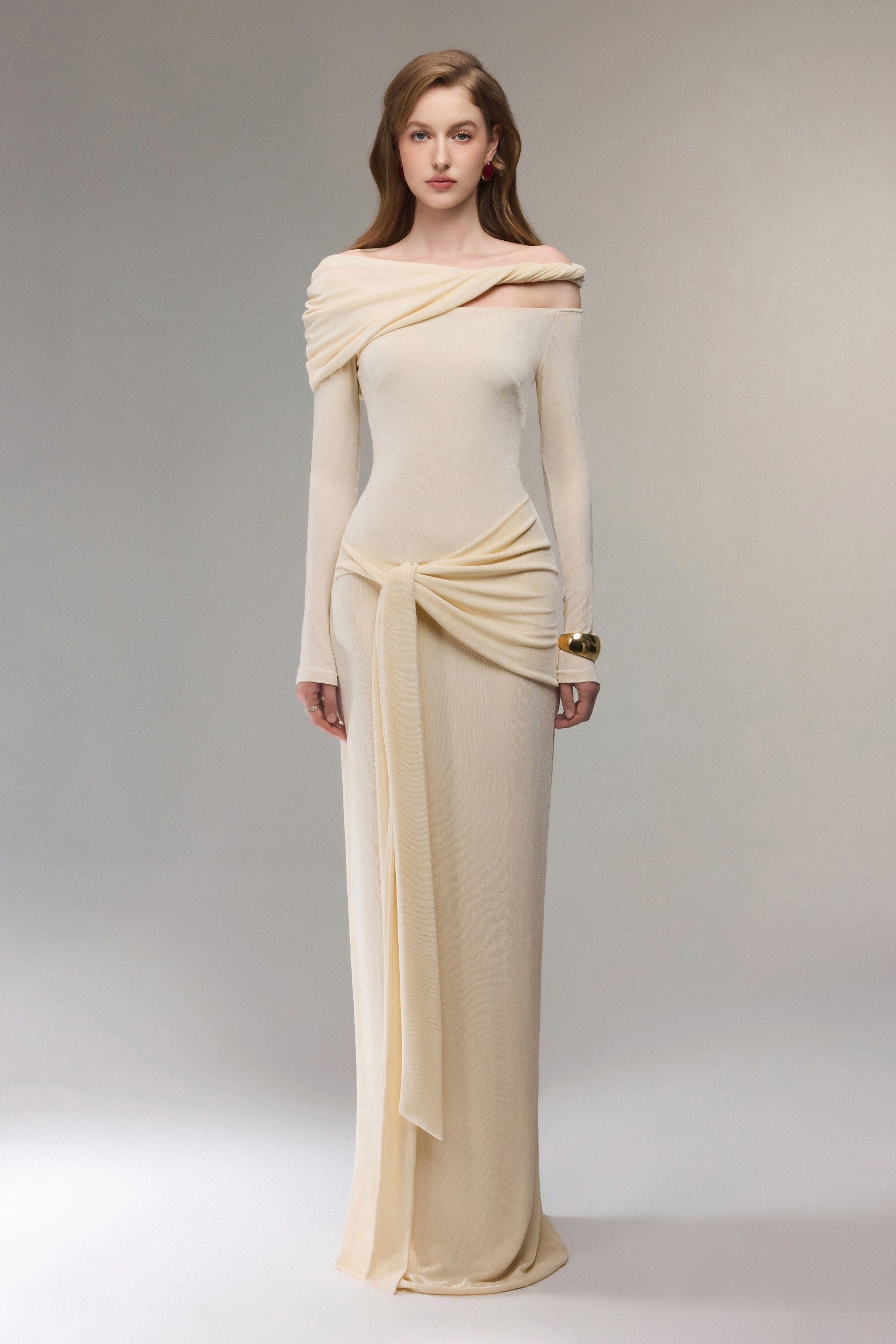 Lumière Draped Maxi Dress Cream / M