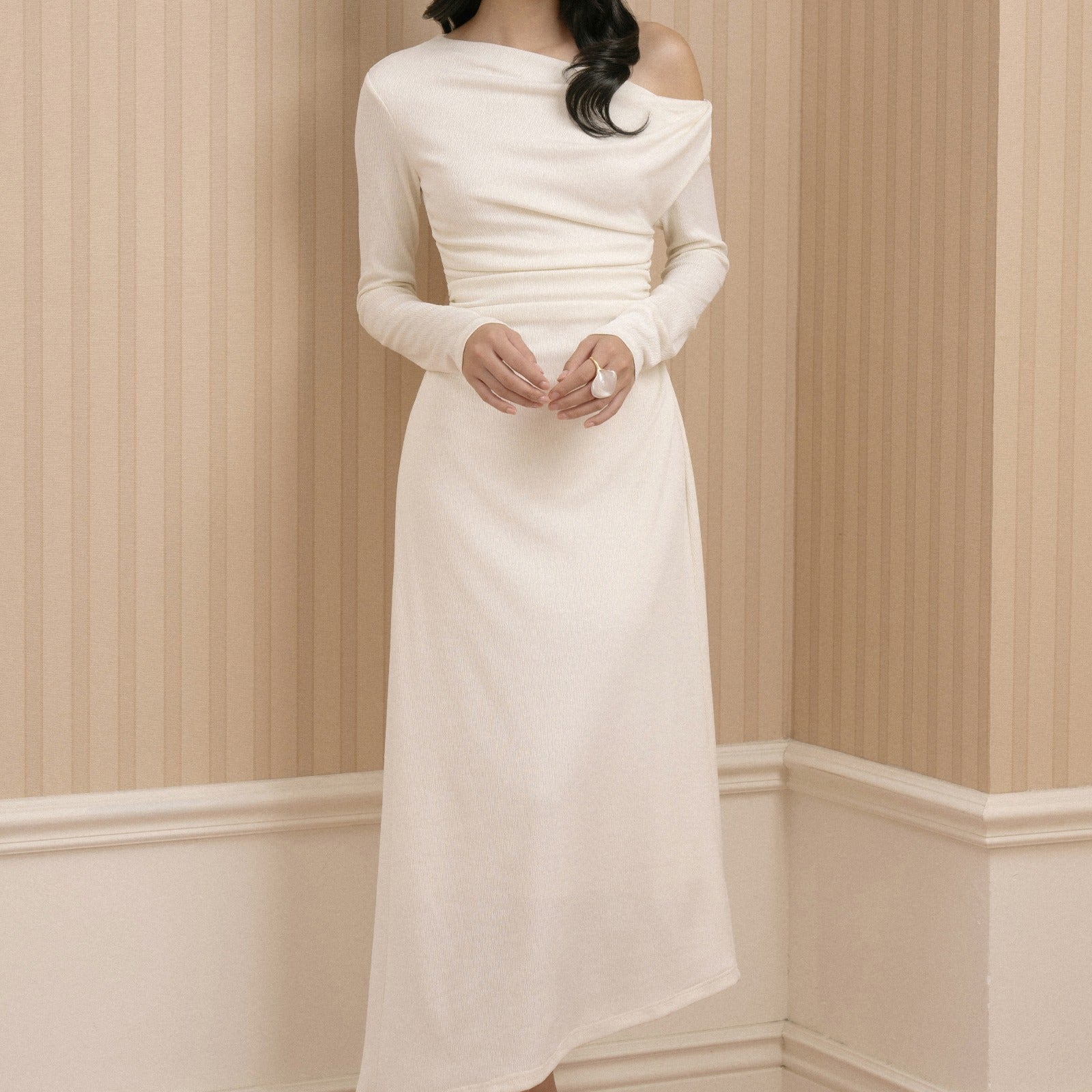 Luna Asymmetric Neck Midi Dress - MEAN BLVD
