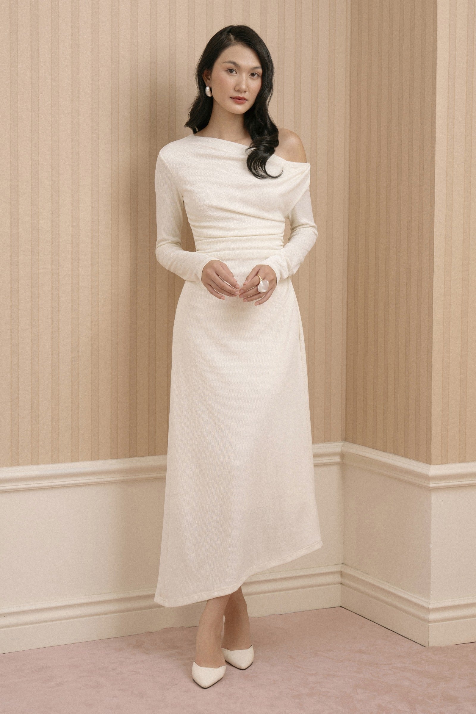 Luna Asymmetric Neck Midi Dress - MEAN BLVD
