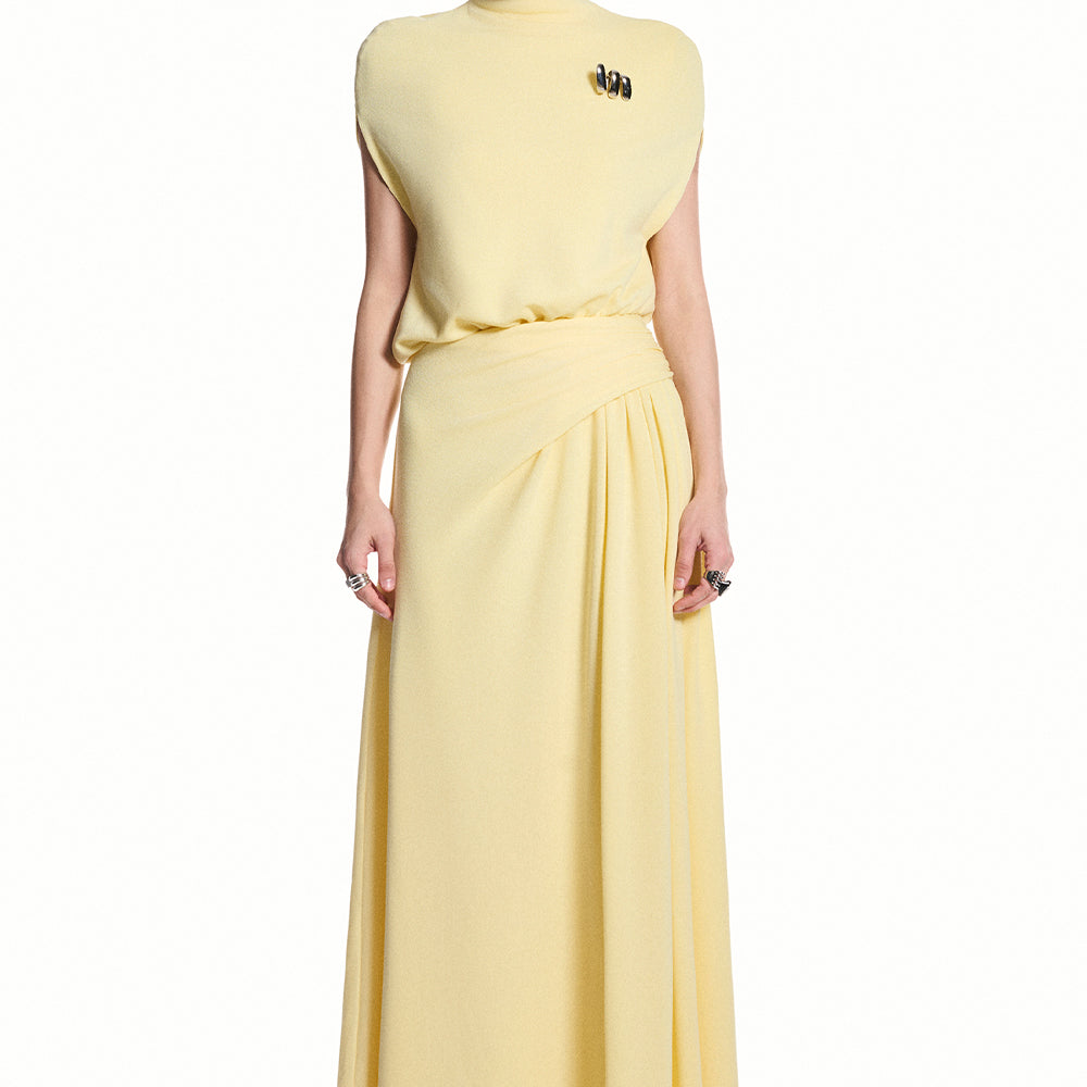 Lunae High Neck Draped Maxi Dress - MEAN BLVD