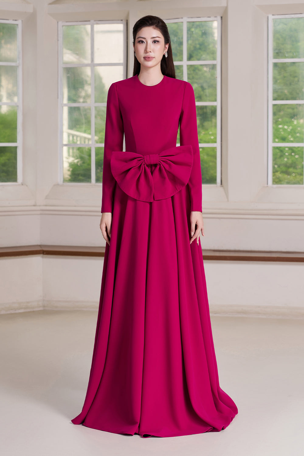 Lune Ribbon Maxi Dress Fuchsia Rose / S