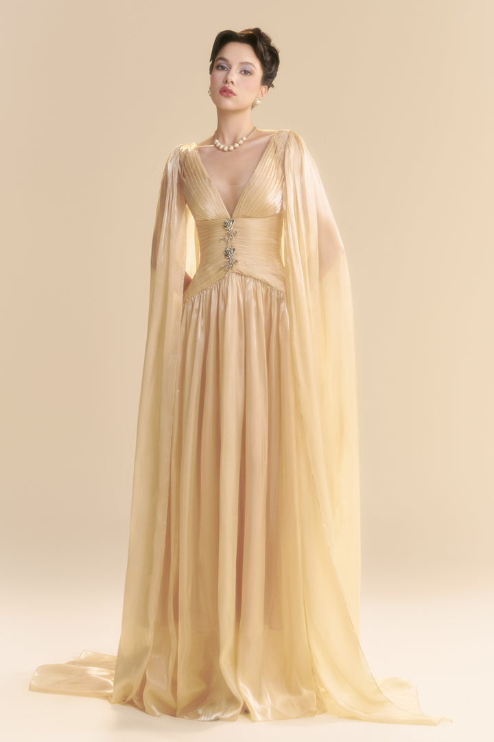 Lustre V-Neck Pin Tuck Maxi Dress - MEAN BLVD