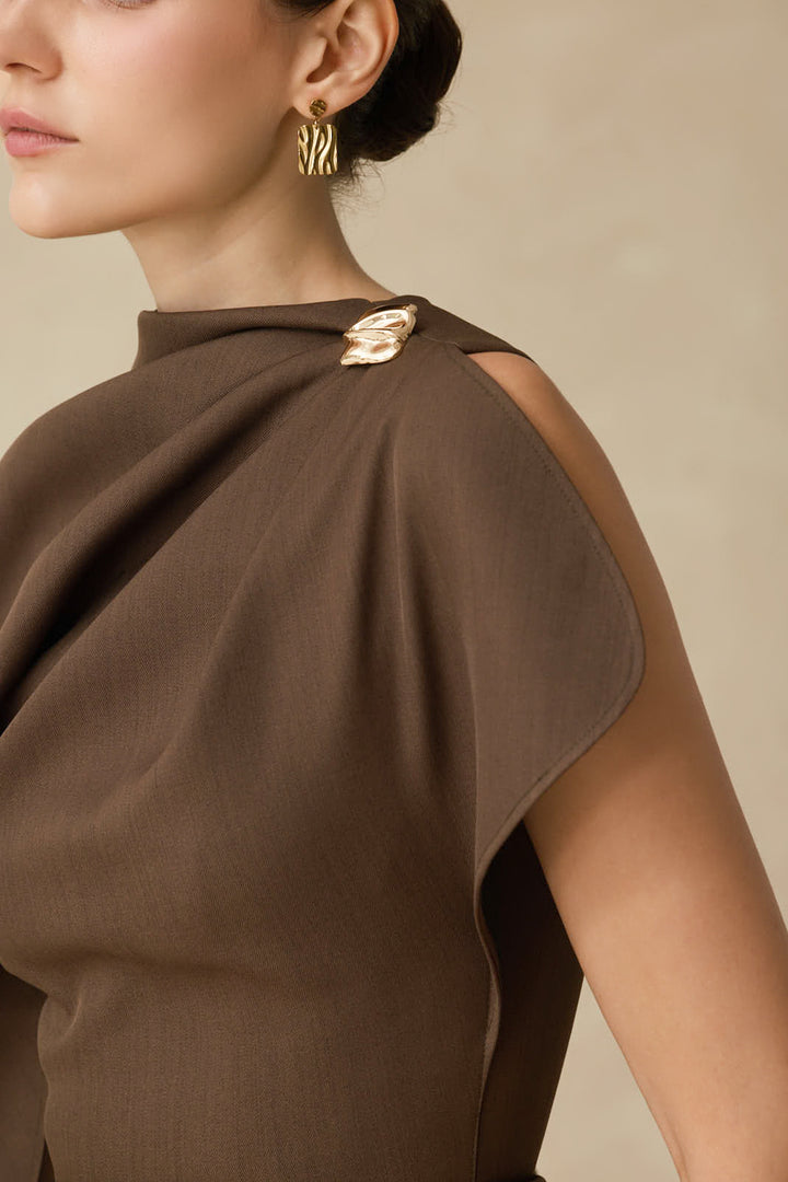 Lyrenia Asymmetric Sleeve Draped Mini Dress - MEAN BLVD