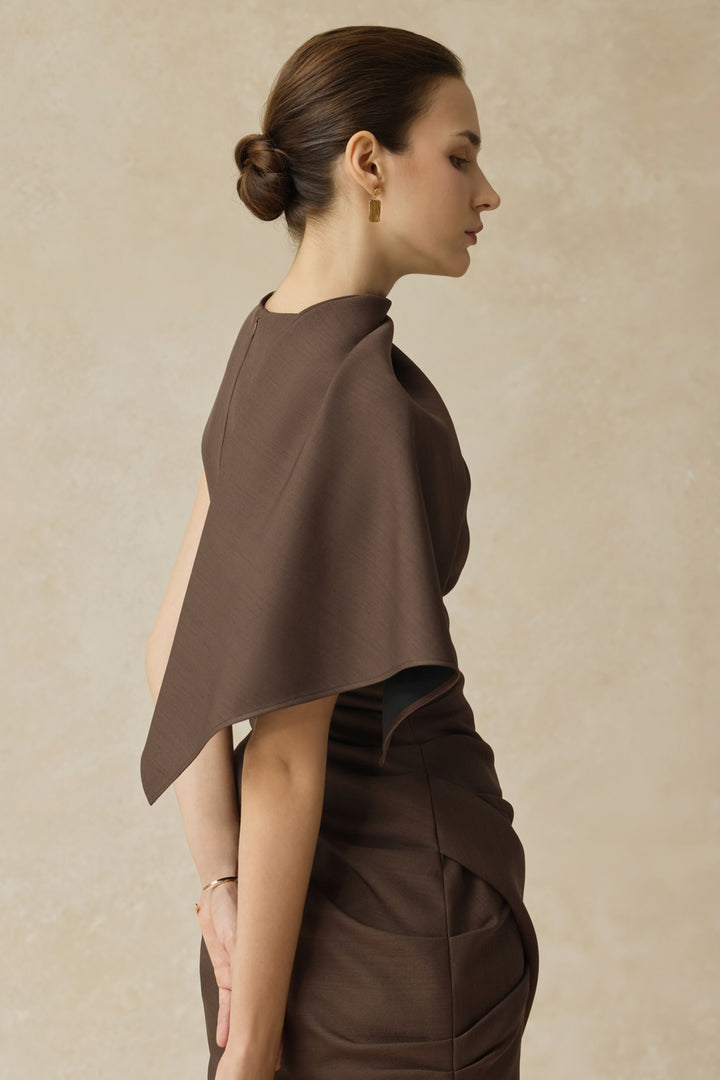 Lyrenia Asymmetric Sleeve Draped Mini Dress - MEAN BLVD