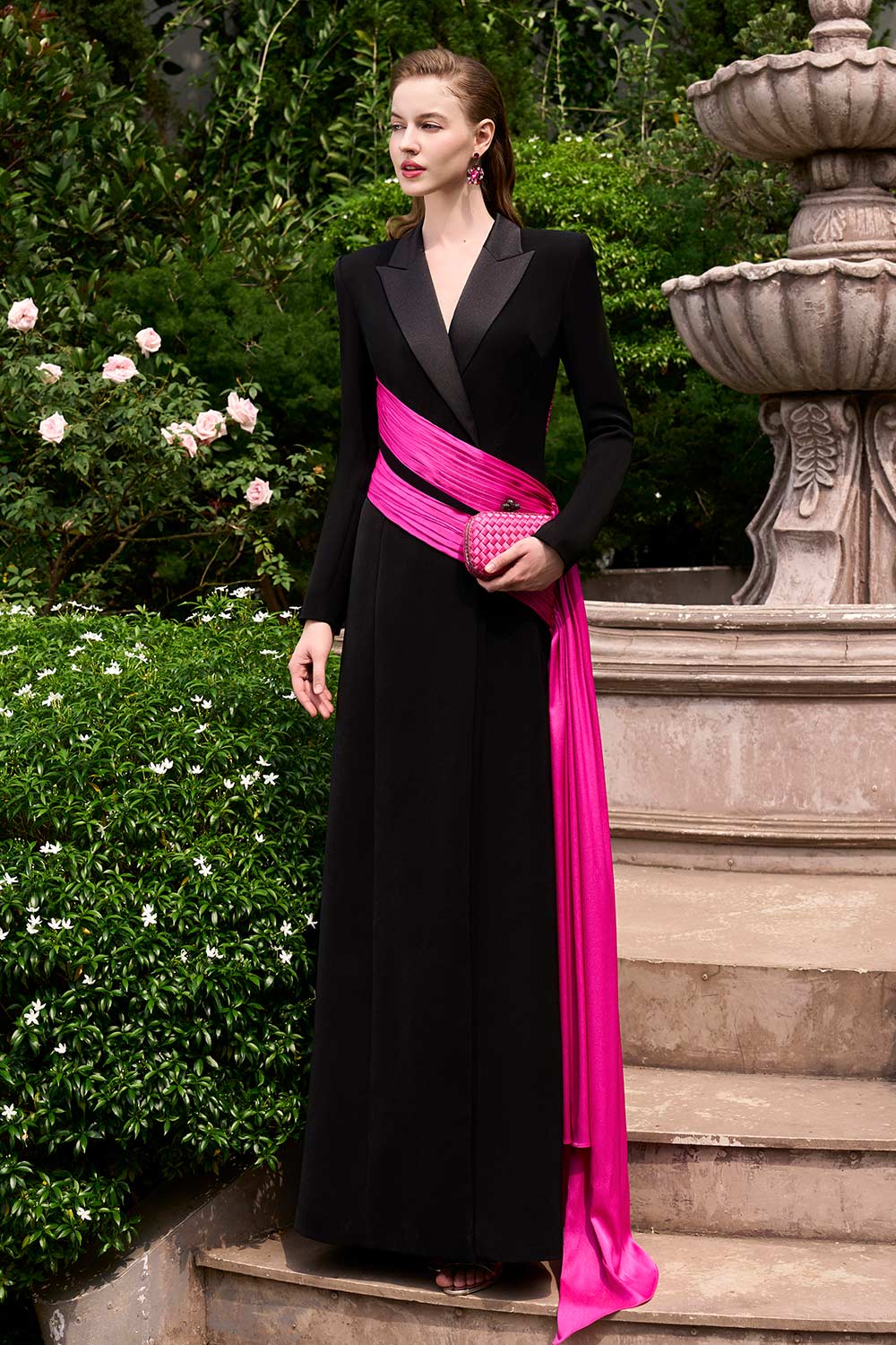 Aubrey Wrap Ribbon Silk Crepe Floor Length Dress