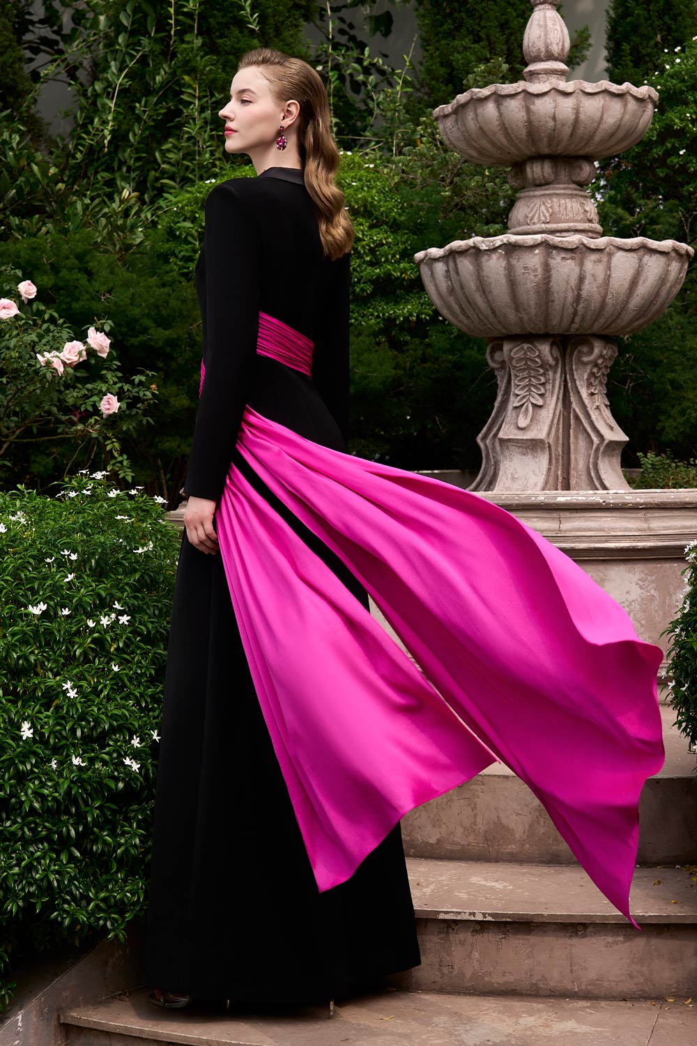 Aubrey Wrap Ribbon Silk Crepe Floor Length Dress