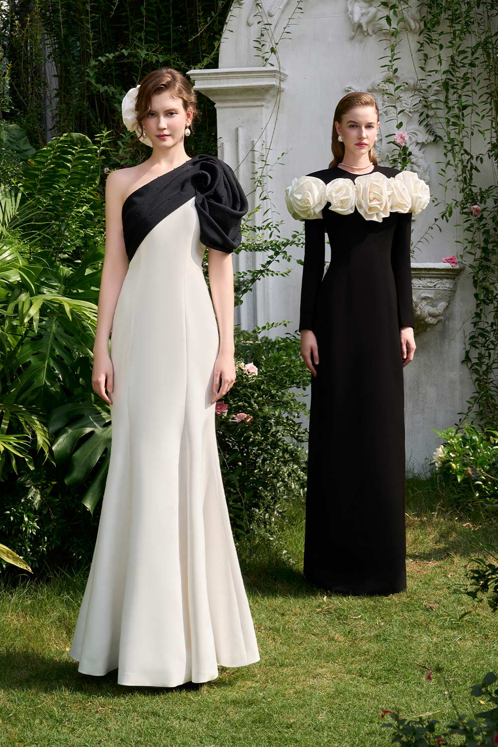 Annie Trumpet One Shoulder Organza Crepe Floor Length Dress