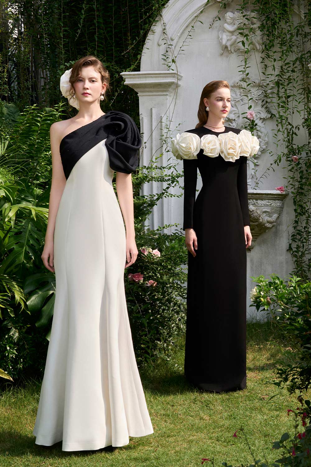 Annie Trumpet One Shoulder Organza Crepe Floor Length Dress