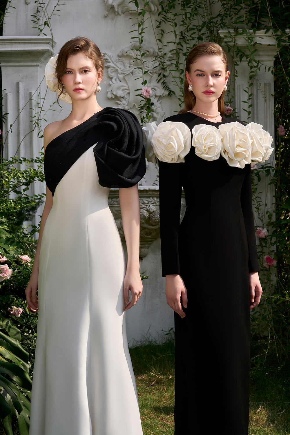 Annie Trumpet One Shoulder Organza Crepe Floor Length Dress