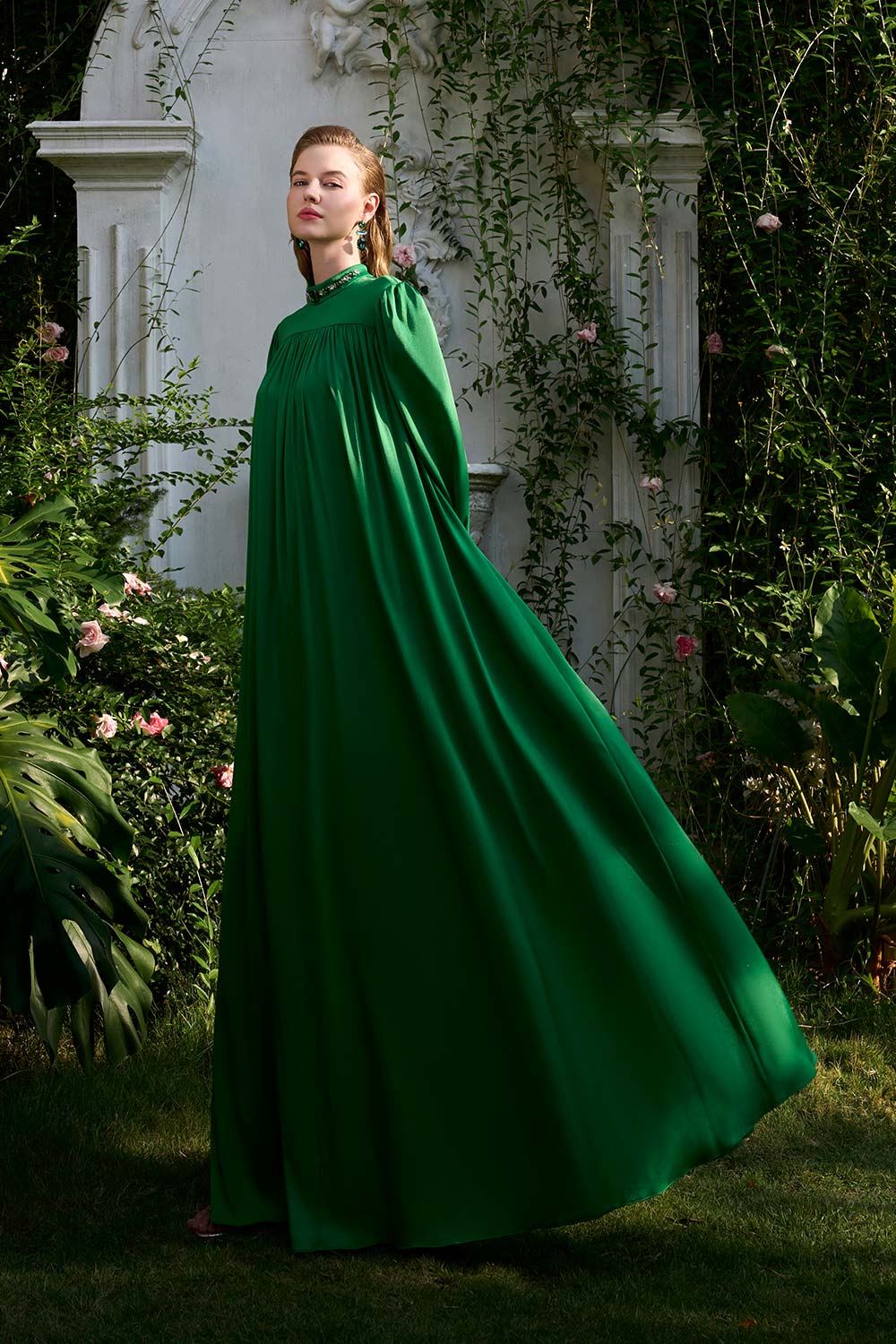 gathered silk dress Yareli Flared Gathered Silk Floor Length Dress