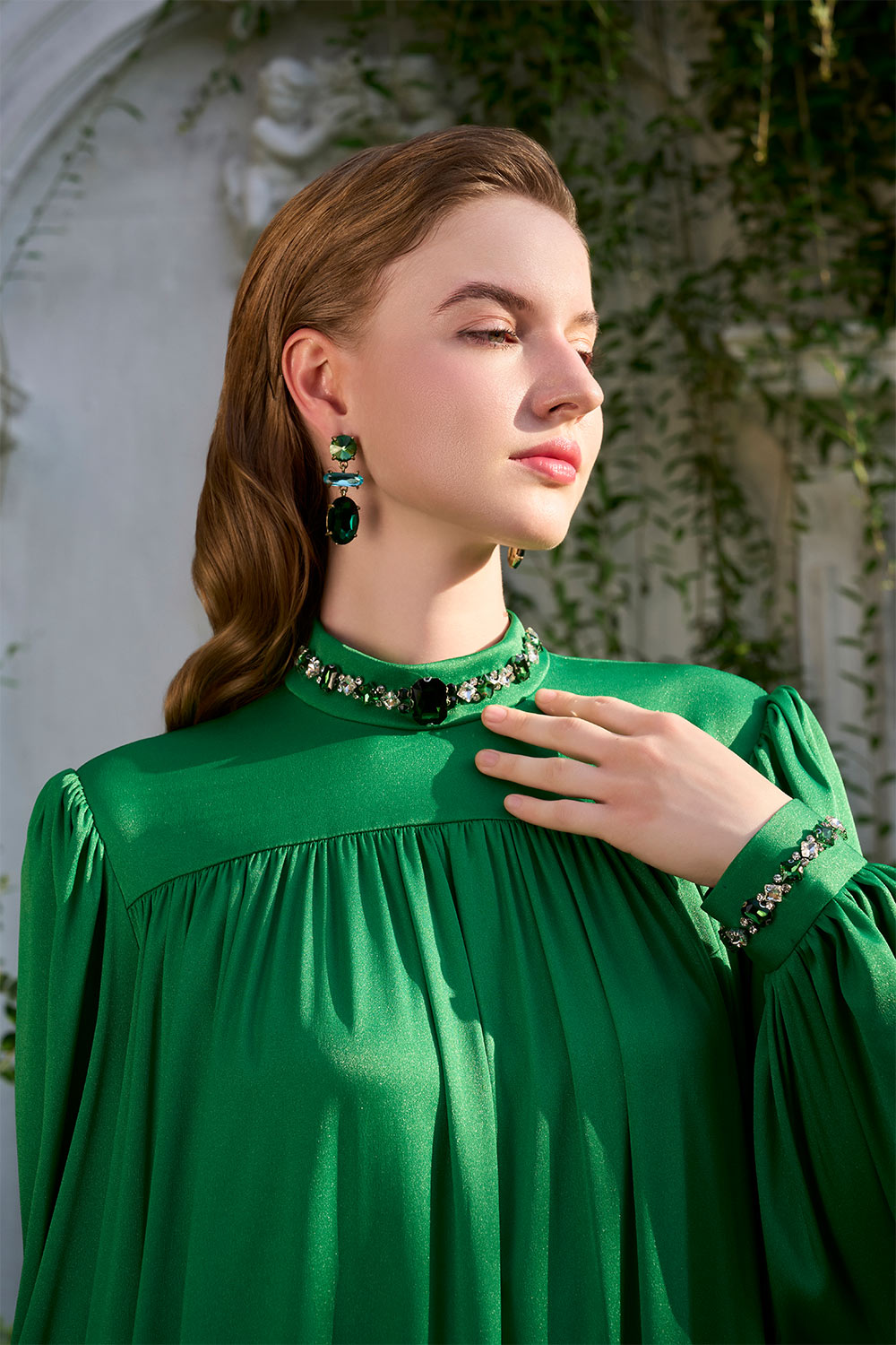 Yareli Flared Gathered Silk Floor Length Dress