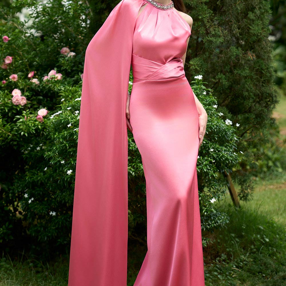 Colette Halter Extended Flap Silk Floor Length Dress