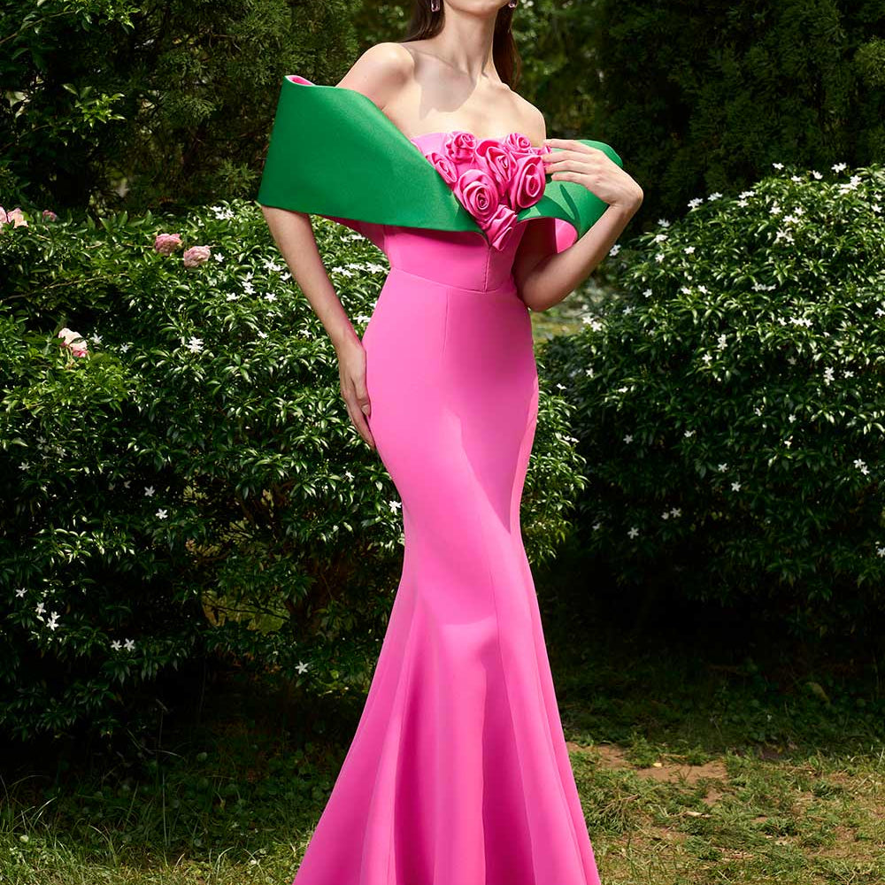 Mikaela Trumpet Off-Shoulder Silk Crepe Floor Length Dress