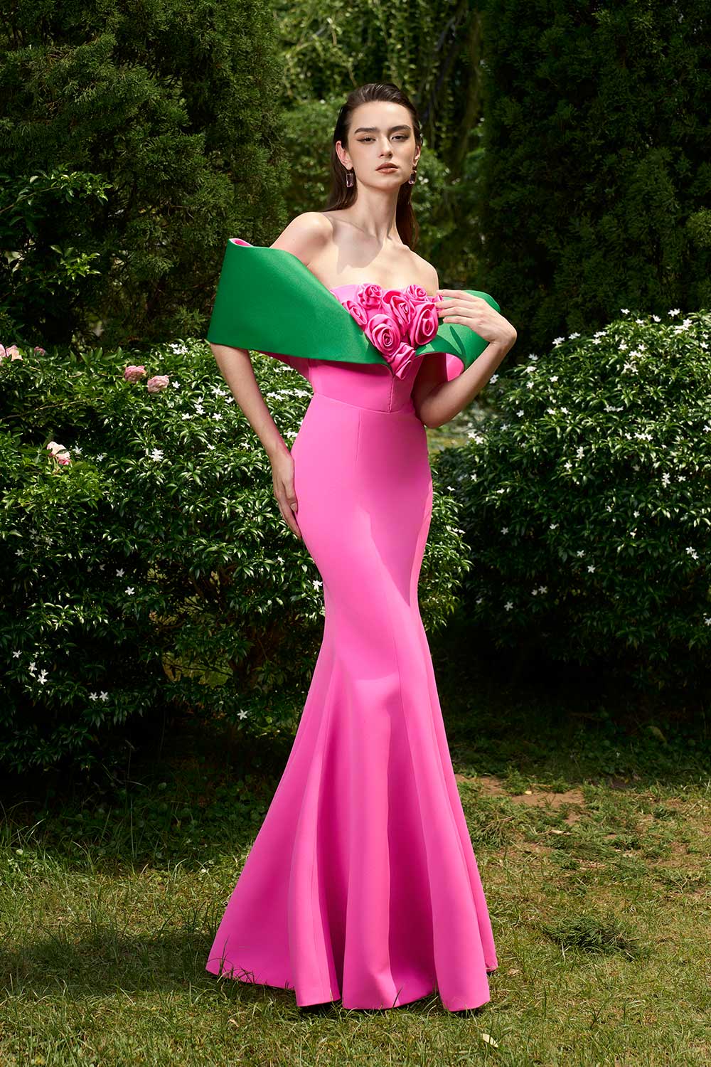Mikaela Trumpet Off-Shoulder Silk Crepe Floor Length Dress