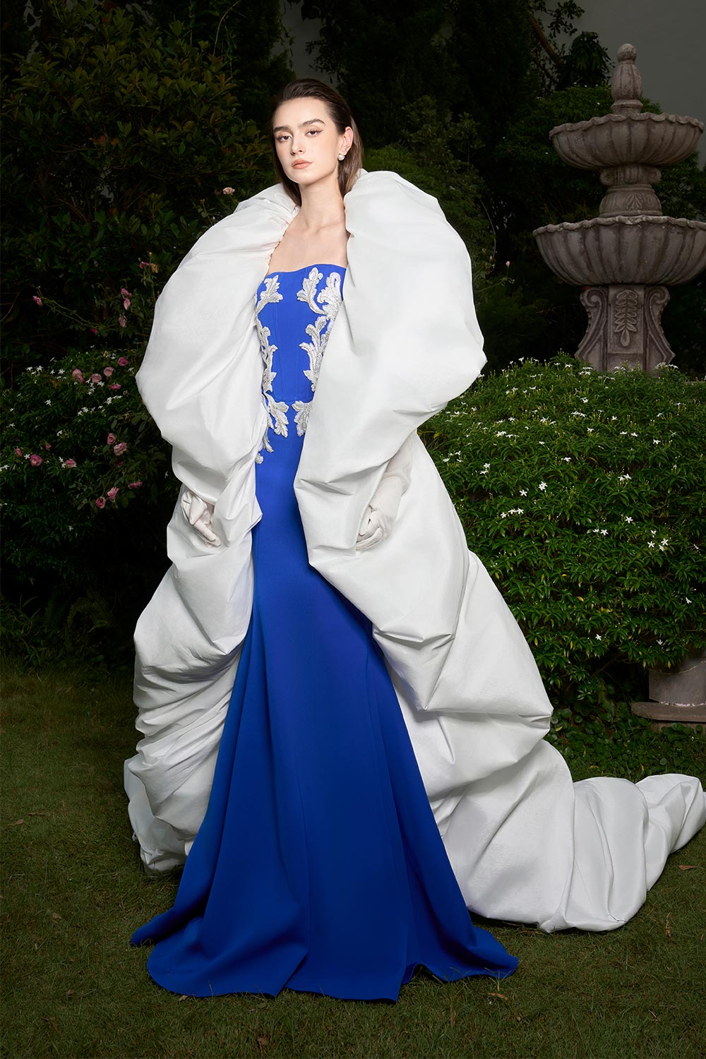 Brooke Bubble Off-Shoulder Taffeta Floor Length Shawl