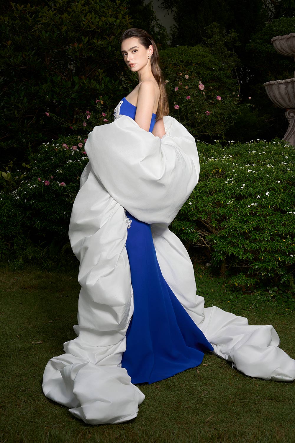 Brooke Mermaid Straight Across Neck Crepe Floor Length Dress