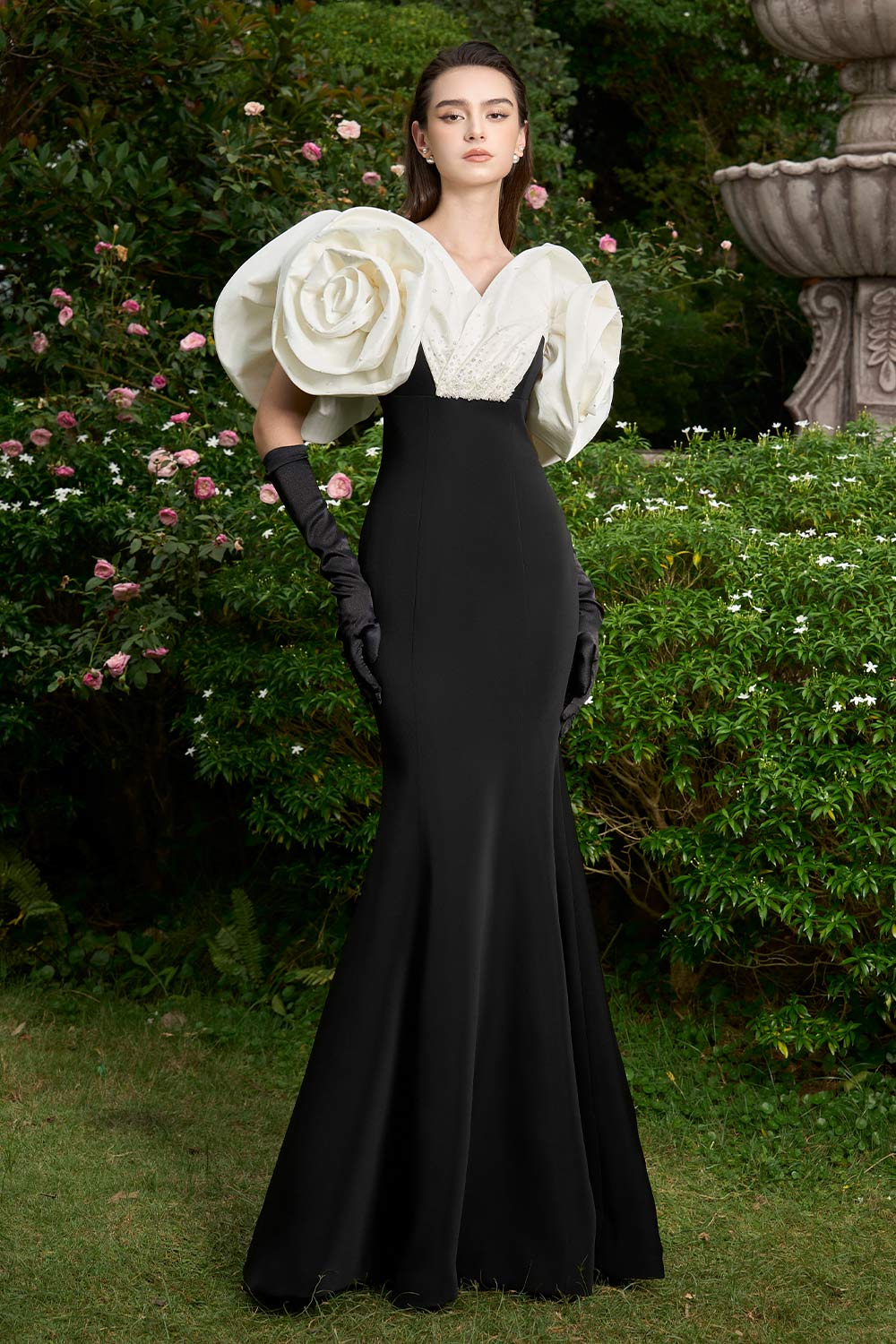 Isla Mermaid Floral Crepe Floor Length Dress