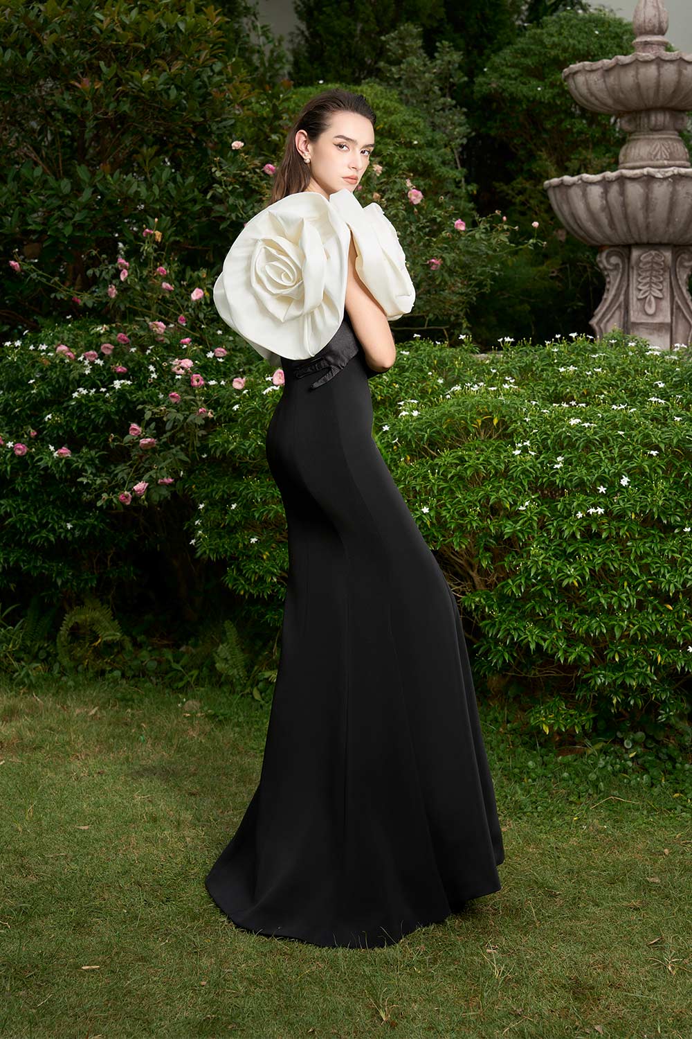 Isla Mermaid Floral Crepe Floor Length Dress