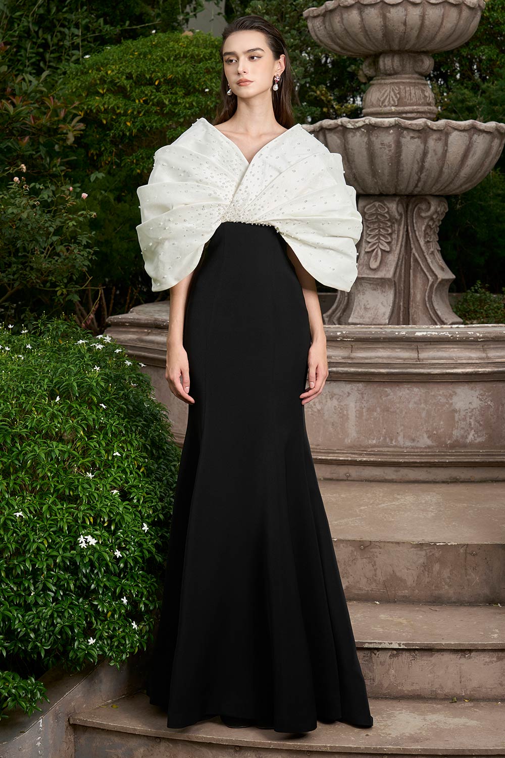 Melina Mermaid Draped Crepe Floor Length Dress