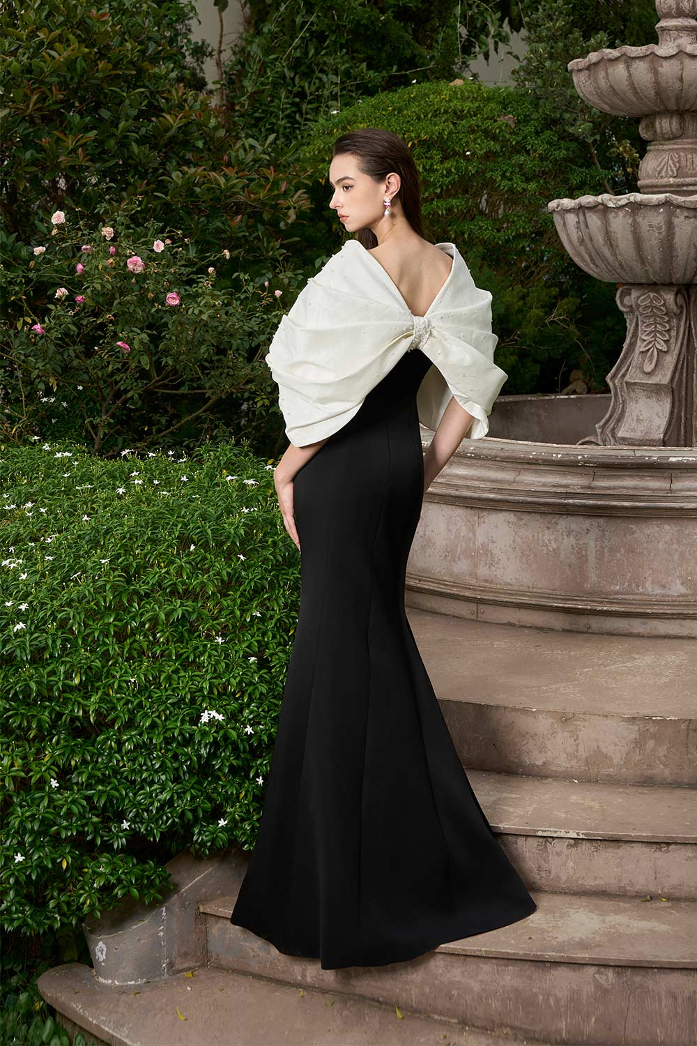 Melina Mermaid Draped Crepe Floor Length Dress