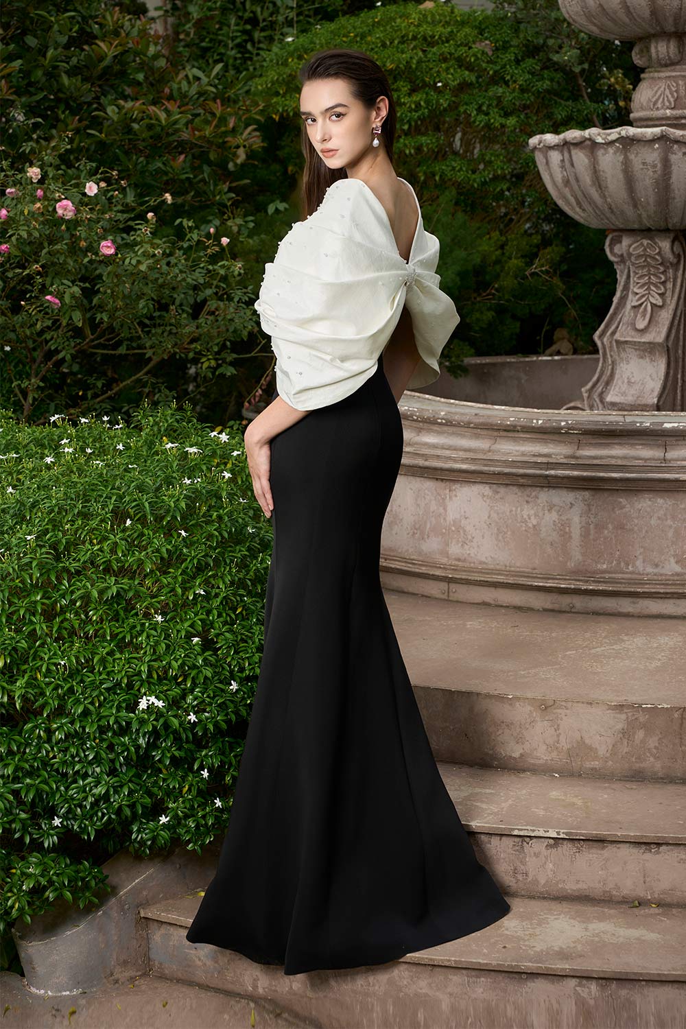 Melina Mermaid Draped Crepe Floor Length Dress