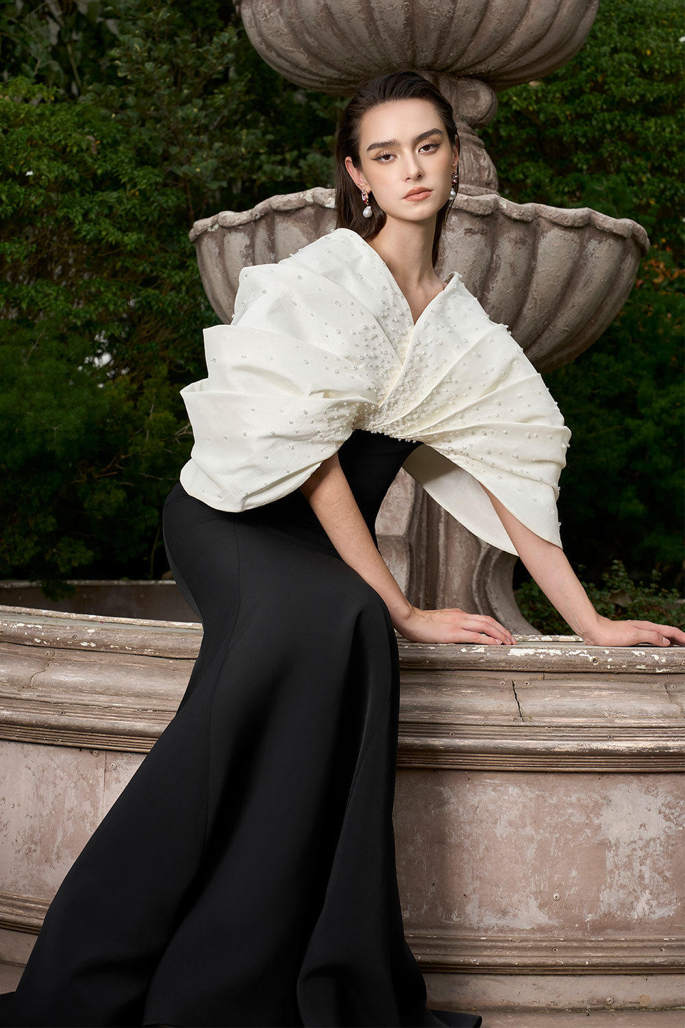 Melina Mermaid Draped Crepe Floor Length Dress